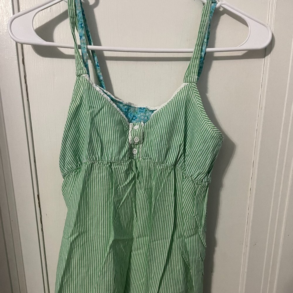 Kids green and white striped tank.